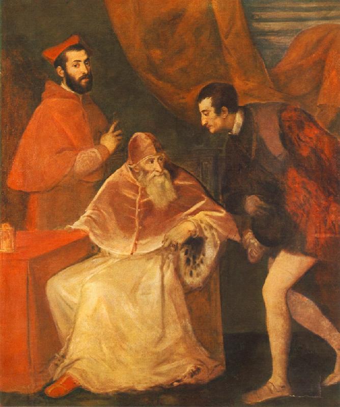 TIZIANO Vecellio Pope Paul III with his Nephews Alessandro and Ottavio Farnese ar oil painting picture